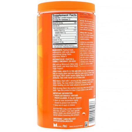 蚤草皮, 纖維: Metamucil, Appetite Control Dietary Supplement, Powder, Orange Zest, 1.45 lbs (662 g)