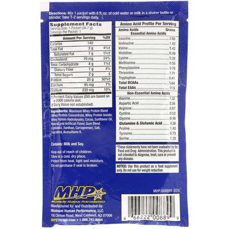 乳清蛋白, 運動營養: MHP, Maximum Whey, Milk Chocolate, 1.29 oz (36.7 g)