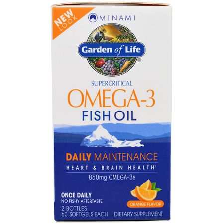 Omega-3魚油, EPA DHA: Minami Nutrition, Supercritical, Omega-3 Fish Oil, 850 mg, Orange Flavor, 120 Softgels Each