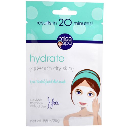 Miss Spa, Hydrate, Pre-Treated Facial Sheet Mask, 1 Mask Review