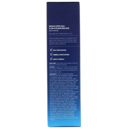 乳霜, 玻尿酸精華液: Missha, Super Aqua, Ultra Hyalron Emulsion, 4.39 fl oz (130 ml)