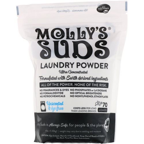 Molly's Suds, Laundry Powder, Ultra Concentrated, Unscented, 70 Loads, 47 oz (1.33 kg) Review