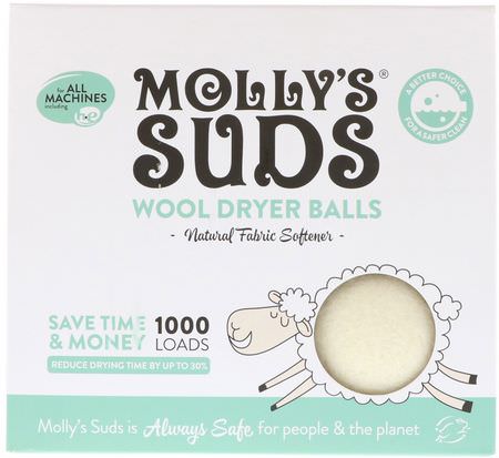 乾燥, 織物柔軟劑: Molly's Suds, Wool Dryer Balls, 3 Balls