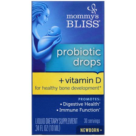 兒童益生菌, 健康: Mommy's Bliss, Probiotic Drops + Vitamin D, .34 fl oz (10 ml)