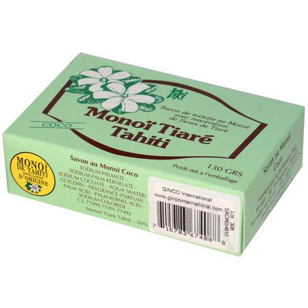 香皂, 淋浴: Monoi Tiare Tahiti, Coconut Oil Soap, Coconut Scented, 4.55 oz (130 g)
