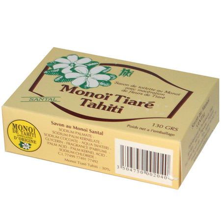 香皂, 淋浴: Monoi Tiare Tahiti, Coconut Oil Soap, Sandalwood Scented, 4.55 oz (130 g)