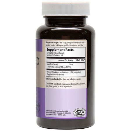 葡萄籽提取物, 抗氧化劑: MRM, Grape Seed Extract, 120 mg, 100 Vegan Capsules