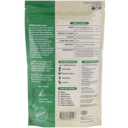 烘焙巧克力, 混合物: MRM, Organic Fermented Cacao Powder, 8.5 oz (240 g)