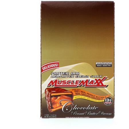 能量棒, 運動棒: MuscleMaxx, Protein Snackbar, Chocolate Peanut Butter, 12 Bars, 2 oz (57 g) Each