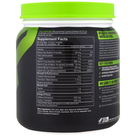 一水肌酸, 肌酸: MusclePharm, Assault Energy + Strength, Pre-Workout, Watermelon, 12.17 oz (345 g)