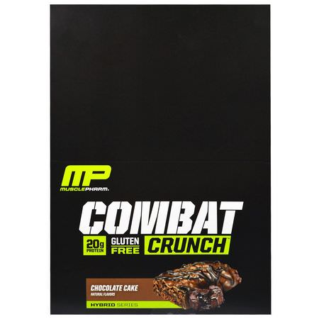 牛奶蛋白棒, 乳清蛋白棒: MusclePharm, Combat Crunch, Chocolate Cake, 12 Bars, 2.22 oz (63 g) Each