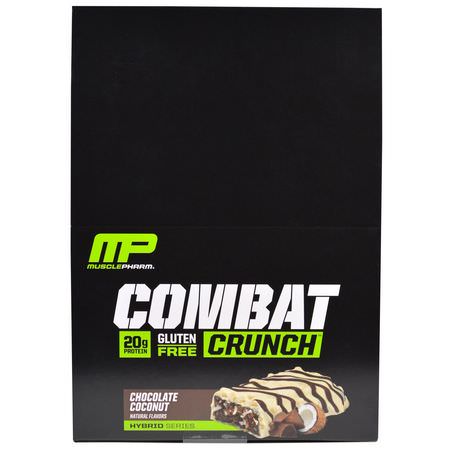 牛奶蛋白棒, 乳清蛋白棒: MusclePharm, Combat Crunch, Chocolate Coconut, 12 Bars, (63 g) Each
