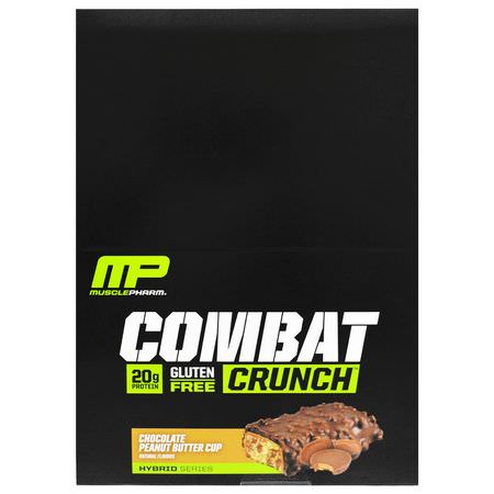 牛奶蛋白棒, 乳清蛋白棒: MusclePharm, Combat Crunch, Chocolate Peanut Butter Cup, 12 Bars, 63 g Each