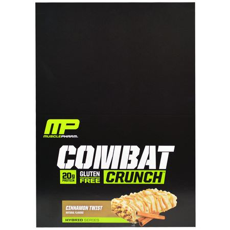 牛奶蛋白棒, 乳清蛋白棒: MusclePharm, Combat Crunch, Cinnamon Twist, 12 Bars, 63 g Each