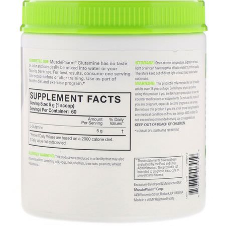 L-谷氨酰胺, 氨基酸: MusclePharm, Glutamine Essentials, Unflavored, 0.66 lb (300 g)