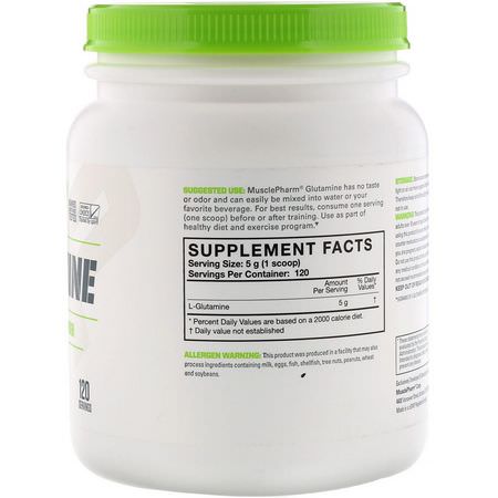 L-谷氨酰胺, 氨基酸: MusclePharm, Glutamine Essentials, Unflavored, 1.32 lbs (600 g)