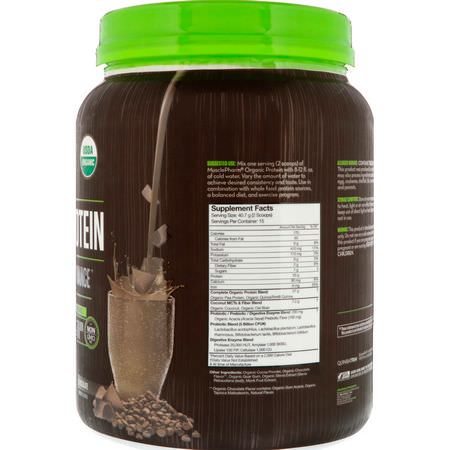 植物性, 植物性蛋白: MusclePharm Natural, Organic Protein, Plant-Based, Chocolate, 1.35 lbs (611 g)