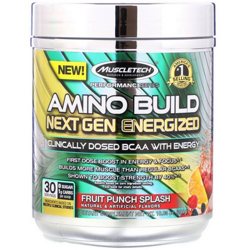 Muscletech, Amino Build, Next Gen Energized BCAA, Fruit Punch Splash, 10.03 oz (284 g) Review