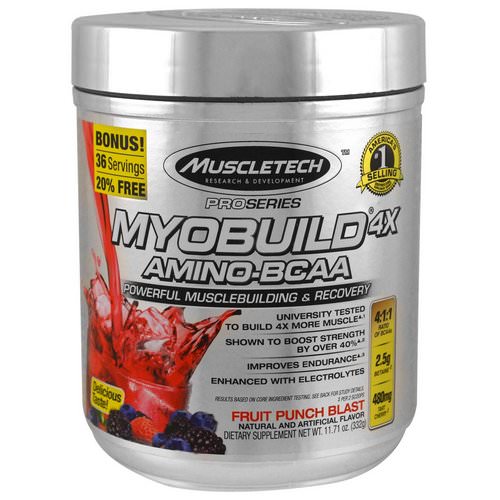 Muscletech, MyoBuild 4X Amino-BCAA, Fruit Punch Blast, 11.71 oz (332 g) Review