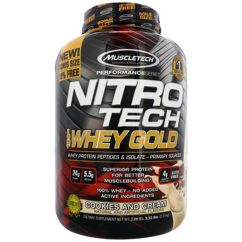 Muscletech, Nitro Tech, 100% Whey Gold, Cookies and Cream, 5.53 lbs (2.51 kg) Review