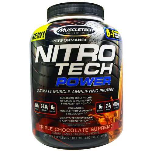 Muscletech, Nitro Tech Power, Ultimate Muscle Amplifying Whey Protein Powder, Triple Chocolate Supreme, 4.00 lbs (1.81 kg) Review