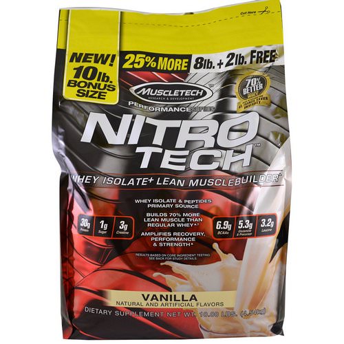 Muscletech, Nitro Tech, Whey Isolate + Lean Musclebuilder, Vanilla, 10 lbs (4.54 kg) Review