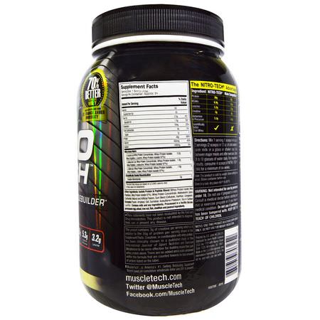 乳清蛋白, 運動營養: Muscletech, Nitro Tech, Whey Isolate + Lean MuscleBuilder, Vanilla, 2.00 lbs (907 g)