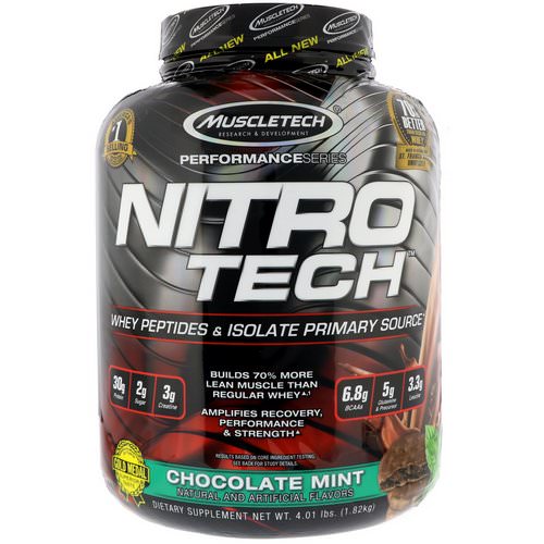 Muscletech, Nitro Tech Whey Peptides & Isolate Primary Source, Chocolate Mint, 4 lb (1.82 kg) Review