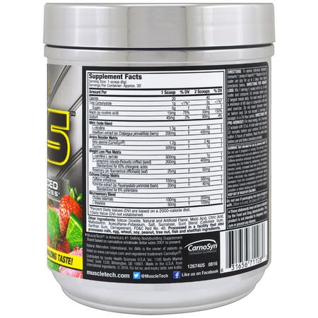 興奮劑, 鍛煉前補充劑: Muscletech, Performance Series, VaporX5 Ripped, Strawberry Limeade, 6.50 oz (184 g)