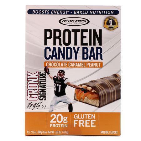 乳清蛋白棒, 蛋白棒: Muscletech, Protein Candy Bar, Chocolate Caramel Peanut, 12 Bars, 2.12 oz (60 g) Each