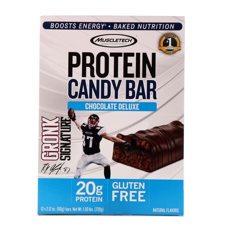 乳清蛋白棒, 蛋白棒: Muscletech, Protein Candy Bar, Chocolate Deluxe, 12 Bars, 2.12 oz (60 g) Each