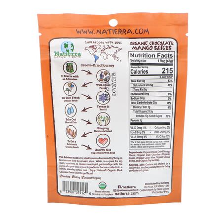 芒果, 蔬菜: Natierra, Organic Freeze-Dried, Chocolate Mango Slices, 1.5 oz (43 g)