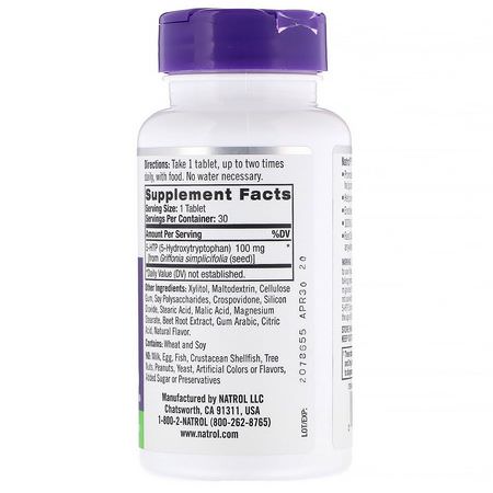 5-HTP, 體重: Natrol, 5-HTP, Fast Dissolve, Extra Strength, Wild Berry Flavor, 100 mg, 30 Tablets