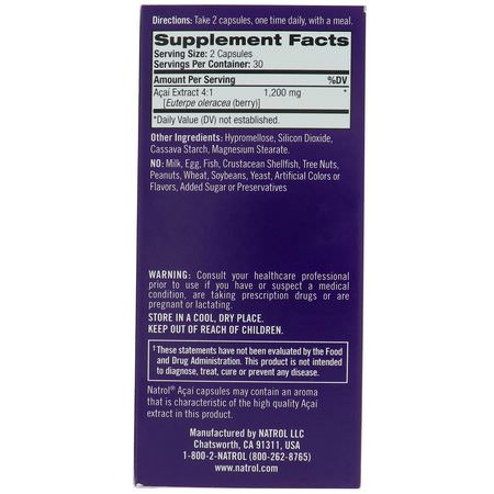 抗氧化劑, 巴西莓: Natrol, AcaiBerry, Super Strength, 1,200 mg, 60 Capsules