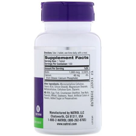 生物素, 指甲: Natrol, Biotin, 1000 mcg, 100 Tablets