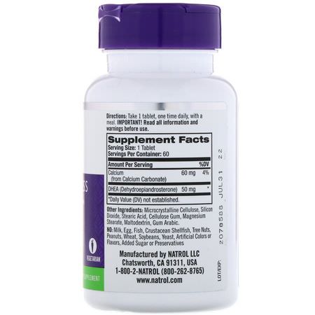 DHEA, 補充劑: Natrol, DHEA, 50 mg, 60 Tablets