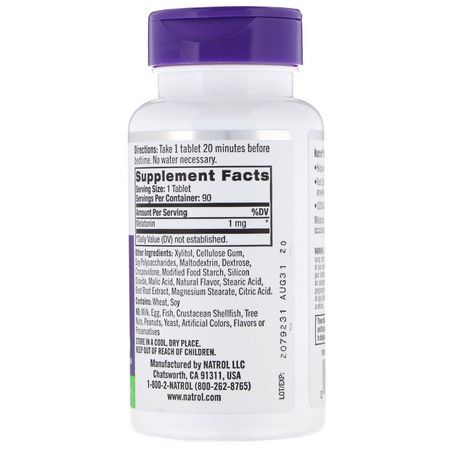 褪黑激素, 睡眠: Natrol, Melatonin, Fast Dissolve, Strawberry, 1 mg, 90 Tablets