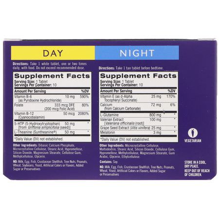 安靜, 睡眠: Natrol, Stress & Anxiety, Day & Night, Two 10 Tablet Blister Packs (20 Total)