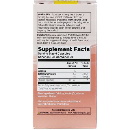 殼聚醣, 體重: Natural Balance, Original Chitosan, 1,000 mg, 120 Capsules