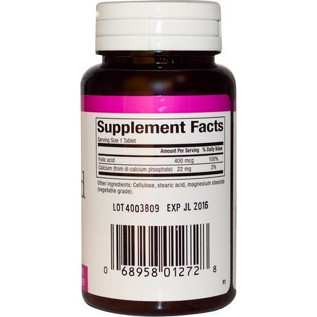 葉酸, 維生素B: Natural Factors, Folic Acid, 400 mcg, 90 Tablets