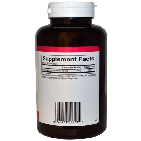 鎂, 礦物質: Natural Factors, Magnesium Citrate, 150 mg, 180 Capsules