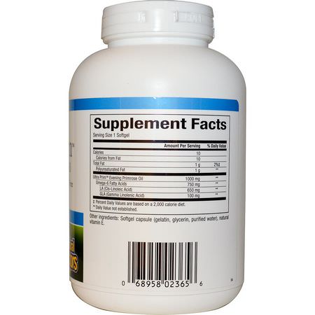 晚櫻草油, 女性健康: Natural Factors, OmegaFactors, Ultra Prim, Evening Primrose Oil, 1000 mg, 180 Softgels