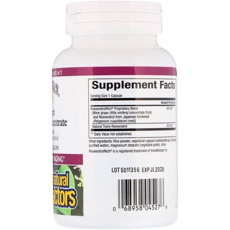 白藜蘆醇, 抗氧化劑: Natural Factors, ResveratrolRich, Super Strength, Resveratrol Concentrate, 60 Vegetarian Capsules