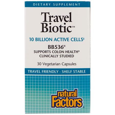 雙歧桿菌, 益生菌: Natural Factors, TravelBiotic, BB536, 10 Billion Acitve Cells, 30 Vegetarian Capsules
