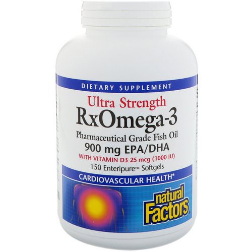 Natural Factors, Ultra Strength, RxOmega-3, with Vitamin D3, 900 mg EPA/DHA, 150 Enteripure Softgels Review