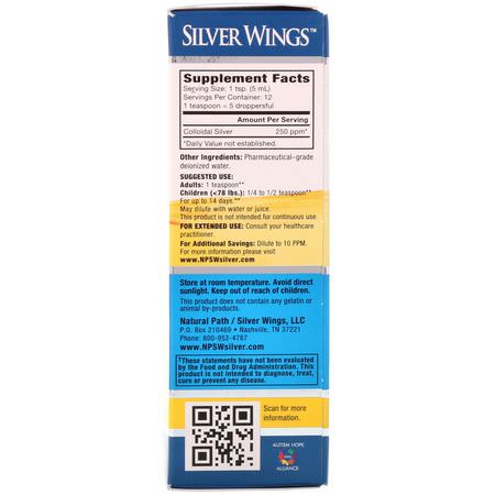 銀, 礦物質: Natural Path Silver Wings, Colloidal Silver, 250 ppm, 2 fl oz (60 ml)