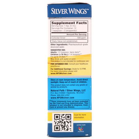 銀, 礦物質: Natural Path Silver Wings, Colloidal Silver, 500 PPM, 2 fl oz (60 ml)