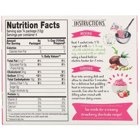 混合物, 麵粉: Natural Simply Delish, Natural Instant Pudding, Strawberry, 1.7 oz (48 g)