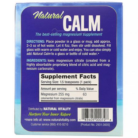 鎮靜, 鎂: Natural Vitality, Natural Calm, The Anti-Stress Drink, Original, 30 Single-Serving Packs, 0.12 oz (3.3 g) Each