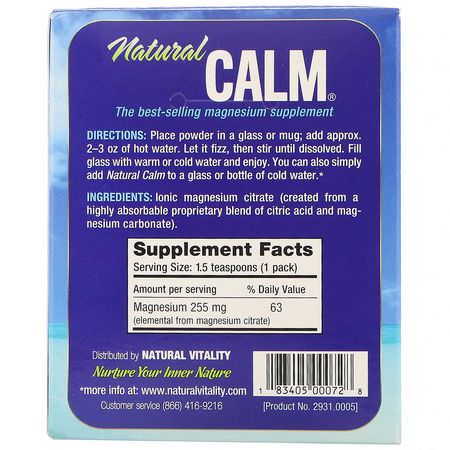 鎮靜, 鎂: Natural Vitality, Natural Calm, The Anti-Stress Drink, Original, 30 Single-Serving Packs, 0.12 oz (3.3 g) Each